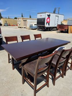 Dark Wood Counter Height Dining Table with 6 Chairs