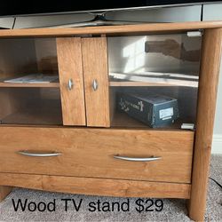 TV Wood Stand With Drawer & Glass Divider Cute 