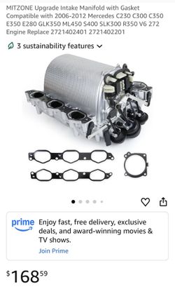 MITZONE Upgrade Intake Manifold with Gasket Compatible with 2006-2012 Mercedes C230 C300 C350 E350 E280 GLK350 ML450 S400 SLK300 R350 V6 272 Engine Re