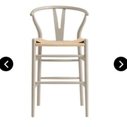 Hansel Wooden Natural Weave Counter Stool, Light Taupe Color Frame- SET OF 2