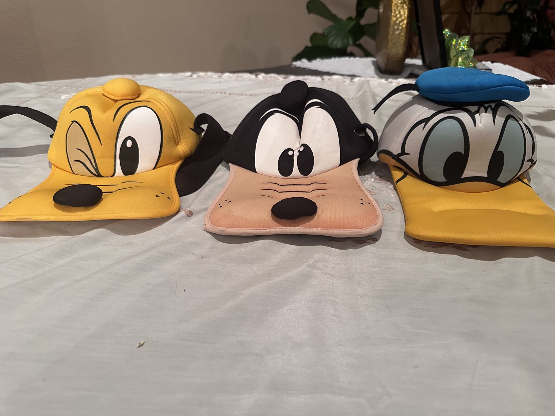 Disney Parks Disneyland Donald Duck, Pluto, Goofy, Hat Cap Adult One Size Bundle