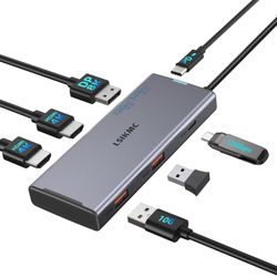 USB C Docking Station for Laptop, USBC Dock(7-IN-1) Support Triple 4K Display Single 8K@30Hz/ 4K@144/120Hz USB C Hub Multiple Adapter with 2HDMI+DP+10