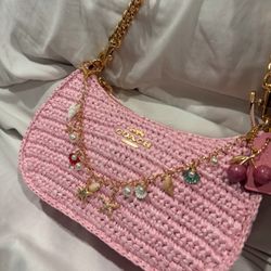 Coach Pink straw teri shoulder bag 