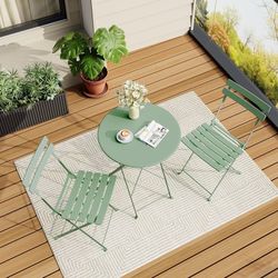 Bistro Table and Chairs Set of 2, 3 Piece Outdoor/Indoor Folding Patio Bistro Sets, 2 Chair Patio Furniture Set with Table, Premium Frame Foldable Cof