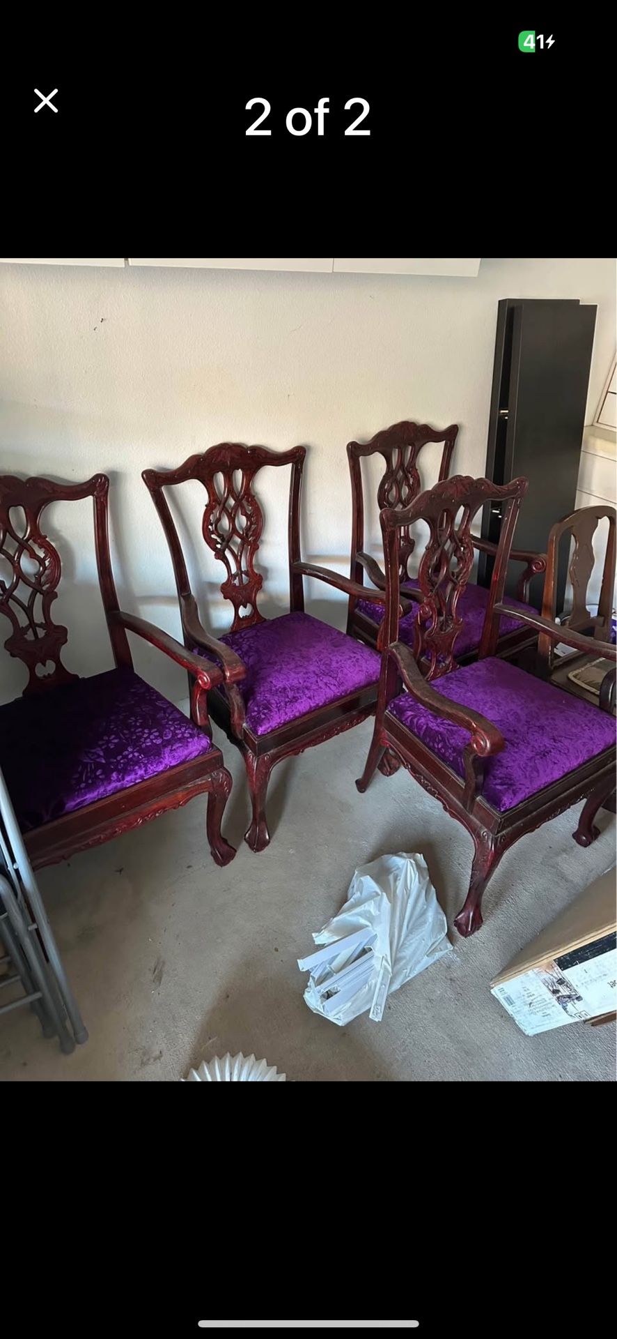 Four Beautiful Purple Wooden Chairs