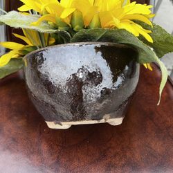 Vintage Ceramic Pottery With Sunflower 