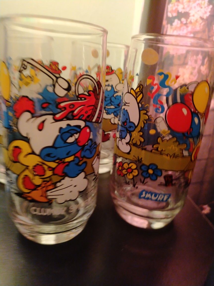 Vintage Smurf Glasses "Clumsy Smurf" Set Of 4