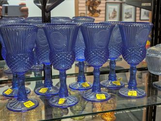 Vintage Fostoria Avon George Martha Washington Blue Glass Goblets Set Of 8 Rare