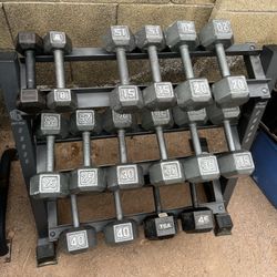 8-45lb Hex Iron Dumbbell Set Weights 436lbs With Rack 