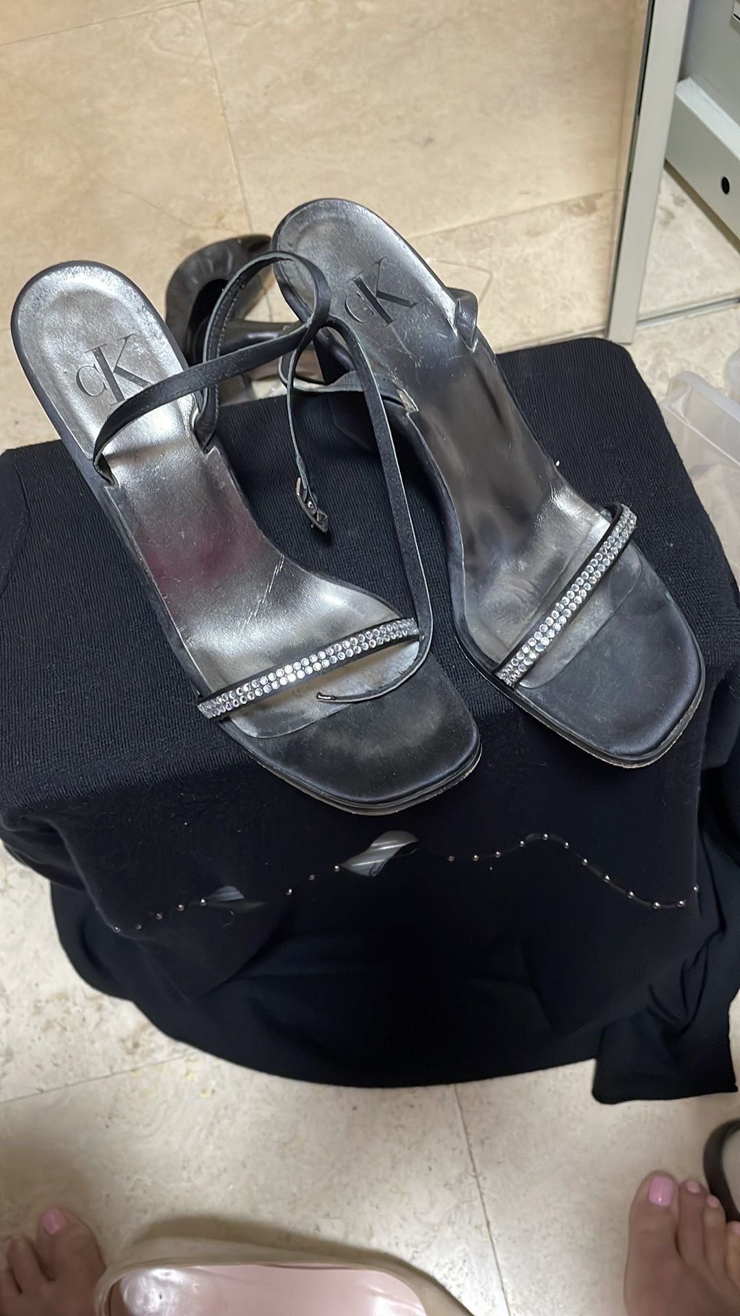 Calvin Klein Black And Sliver Sandals 