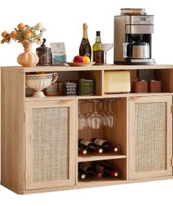 Wine cabinet with doors- Natural wood