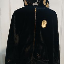 Bape Ape Hoodie Black Faux FUR Size  Small 
