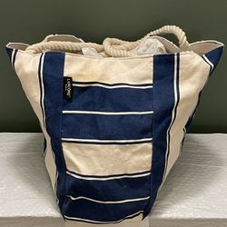 LANCÔME Blue / Cream Striped LARGE Canvas Tote Bag - price as posted is firm.