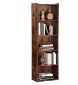 5-Tier Bookshelf, Modern Bookcase with Open Shelves for Living Room, Home Office, Bedroom, Rustic Brown