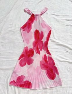 Pink Floral Halter Mini Dress