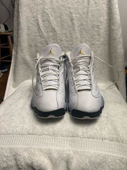 Size 10 Air Jordan 13 White / Blue / Gold Sneakers