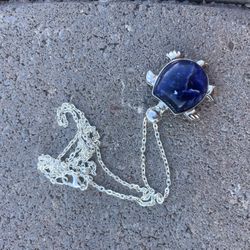Lapis Lazuli Turtle Pendant Necklace 
