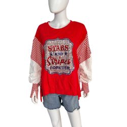 Fantastic Fawn Stars & Stripes French Terry Pullover Sz Large 