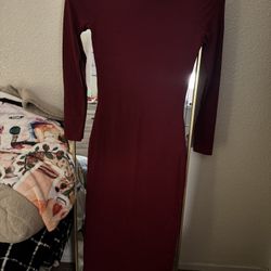 Burgundy Maxi Long Sleeve Dress 
