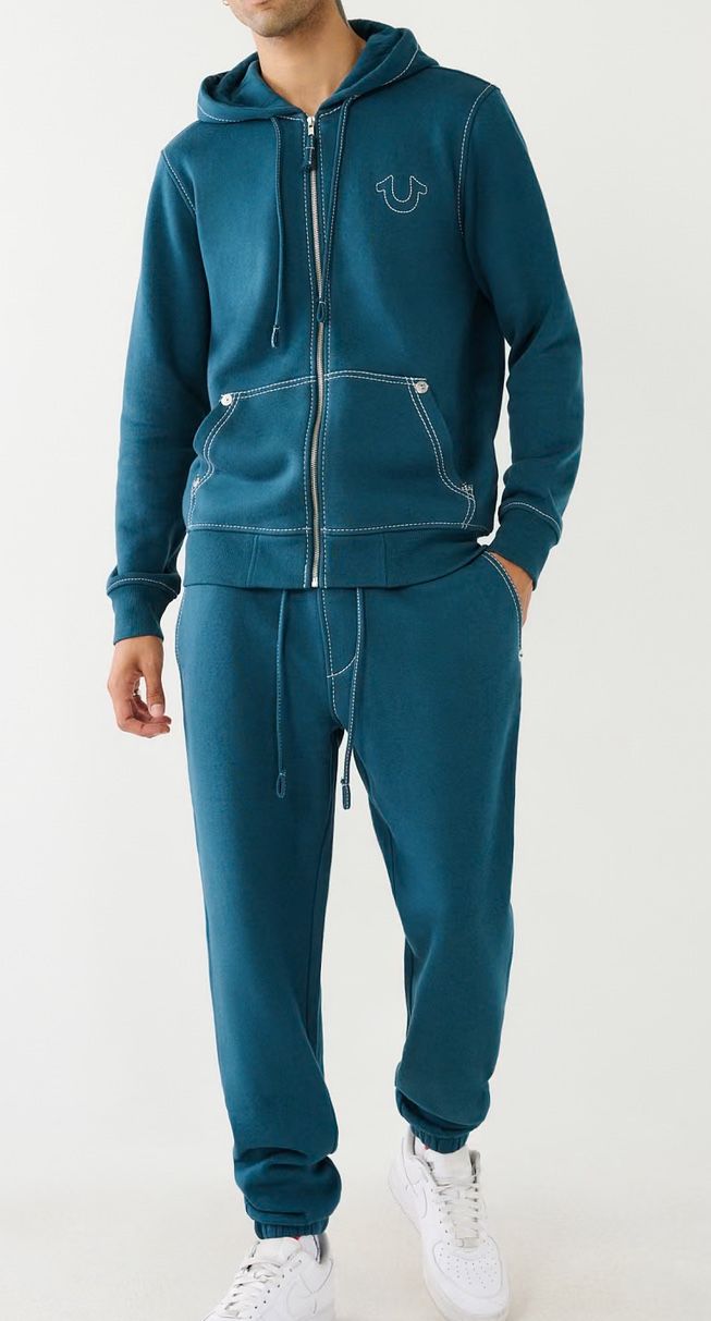 New Authentic True Religion Big T Logo Jogger Pants Agave Blue Color Sizes M-XL