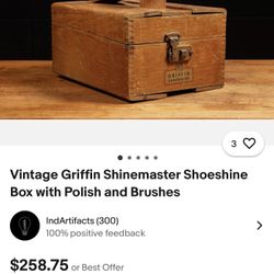 Vintage Griffin Shinemaster Shoeshine Box with Polish and Brushes
