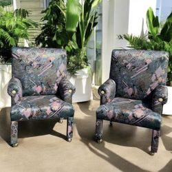 Rare 90s Vintage Postmodern Mastercraft Inspired Art Deco Armchairs Accent Lounge Chair
