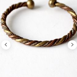 vintage copper and brass cuff bracelet, Mexican jewelry