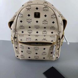 MCM Cream Off White Small Studded Backpack
