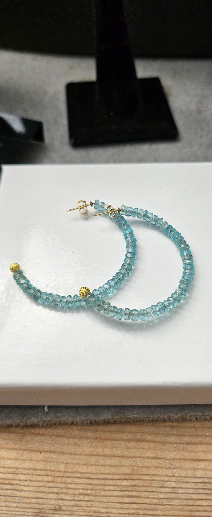 Genuine Apatite Half Hoop Earrings 