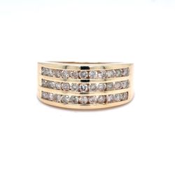 10K Yellow Gold Three-Row Channel-Set Diamond Band | Round Brilliant 0.69 TCW, J I2, Size 6.75