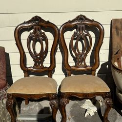 Pair of Vintage Ornate Carved Wood Side Chairs
