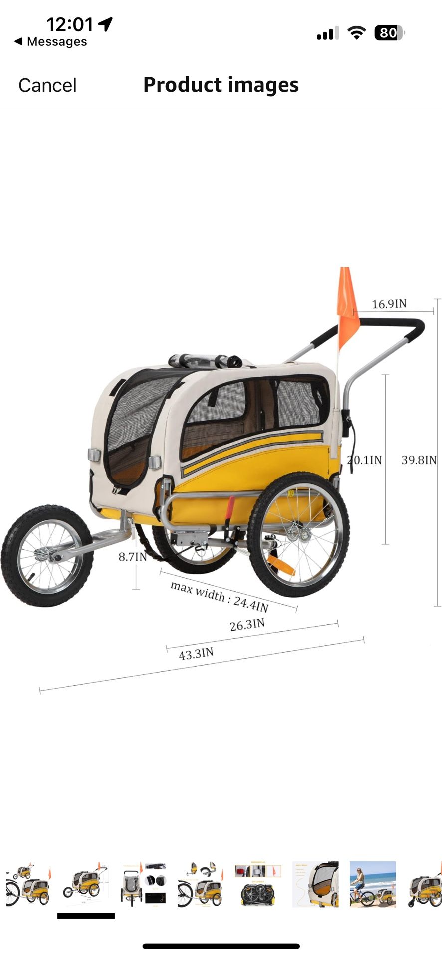 Medium Size Pet Dog Trailer and Jogger 2 in 1 Function with Easy Folding Cart Frame - Yellow