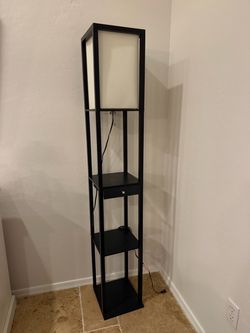 Black Floor Lamp with Shelves and Drawer