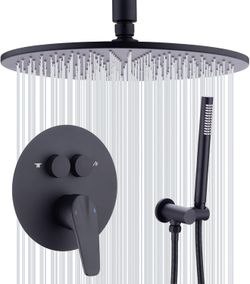 12 Inch Shower System with Pressure Balanced Valve Luxury Ceiling Mounted Round Rainfall and Hand Held Shower Head Set（$189.99)