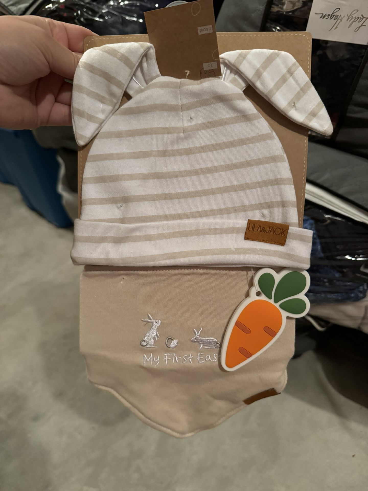 New Unisex 0-6 Months Baby Lila & Jack My First Easter Hat Bib And Teether Set 