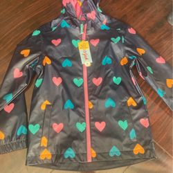 Kids Heart Print Raincoat Brand New Girls Size 6/7