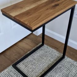 C - End Table: Solid Wood top with metal legs