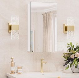 14x24 Bathroom Mirror with Storage Tempered, Aluminum White Recessed Medicine Cabinet with Mirror Frameless Stepless Adjustable Shelf, Surface Mount M