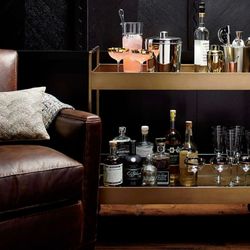 Crate & Barrel Brass Mirror Bar Cart