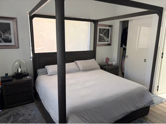 Restoration Hardware Martens Bedroom Set, Solid Oak, King Canopy Bed with Dresser, Wardrobe and Nightstands (Discontinued)