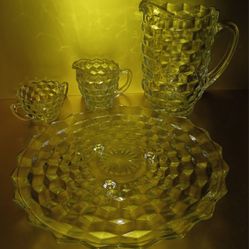 Fostoria Glass Pitcher Platter Creamer Sugar