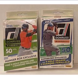 (2) 2020 & 2021 Panini Donruss Baseball Hanger Boxes 2 Box Lot Factory Sealed Auto ? Insert ? MLB Cards