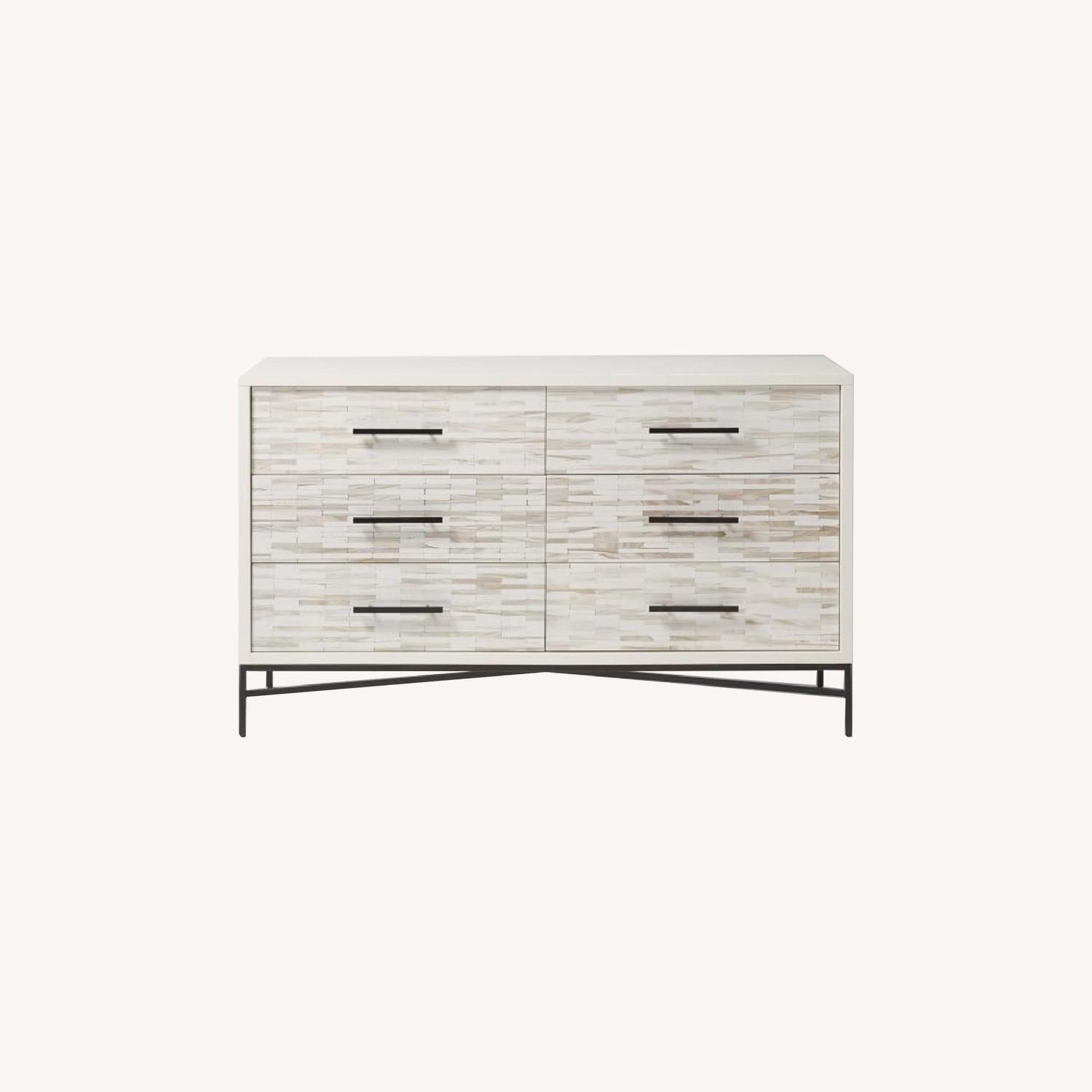 West Elm Wood Tiled 6-Drawer Dresser And 2 Matching nightstands 