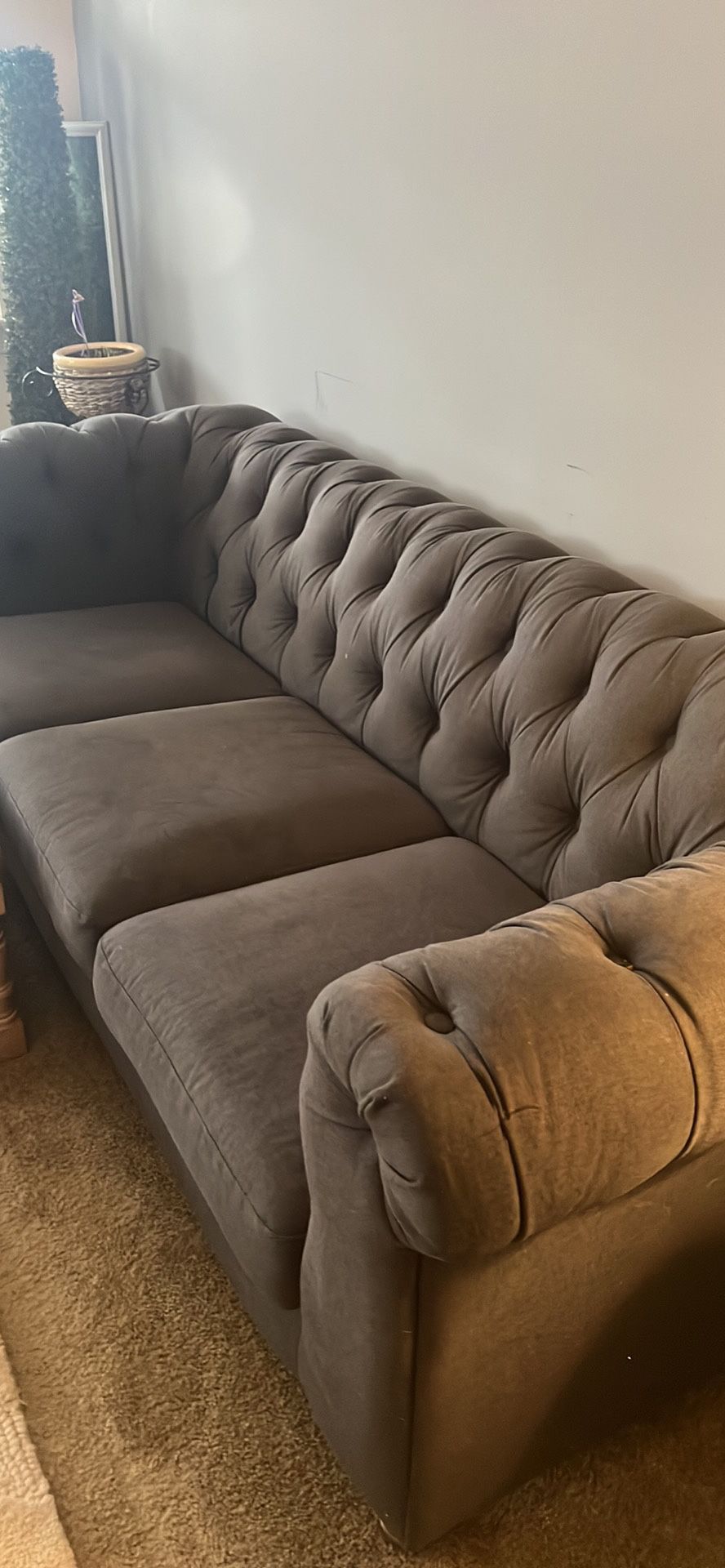 Gray Chesterfield Couch Up Graded Fabric 