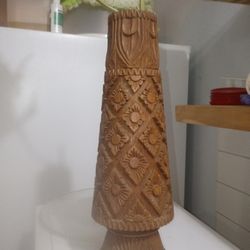 Hand Carved Teak Vase 