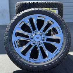 22" Chrome Wheels Shiny Rims and Tires Chevrolet Silverado Tahoe Suburban Avalanche GMC Sierra 1500 Yukon Denali Cadillac Escalade