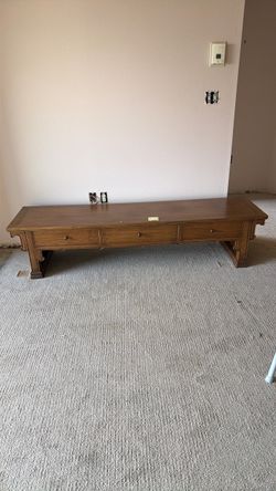 Long Low Wood Coffee Table with Drawers