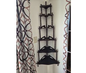 Antique Six-Tier Stained Mahogany Spool Form Corner Shelf / Etagere