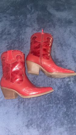 Red Leather Western Cowboy Ankle Boots size 7