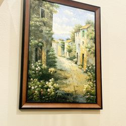 Large Framed Tuscan Village Art